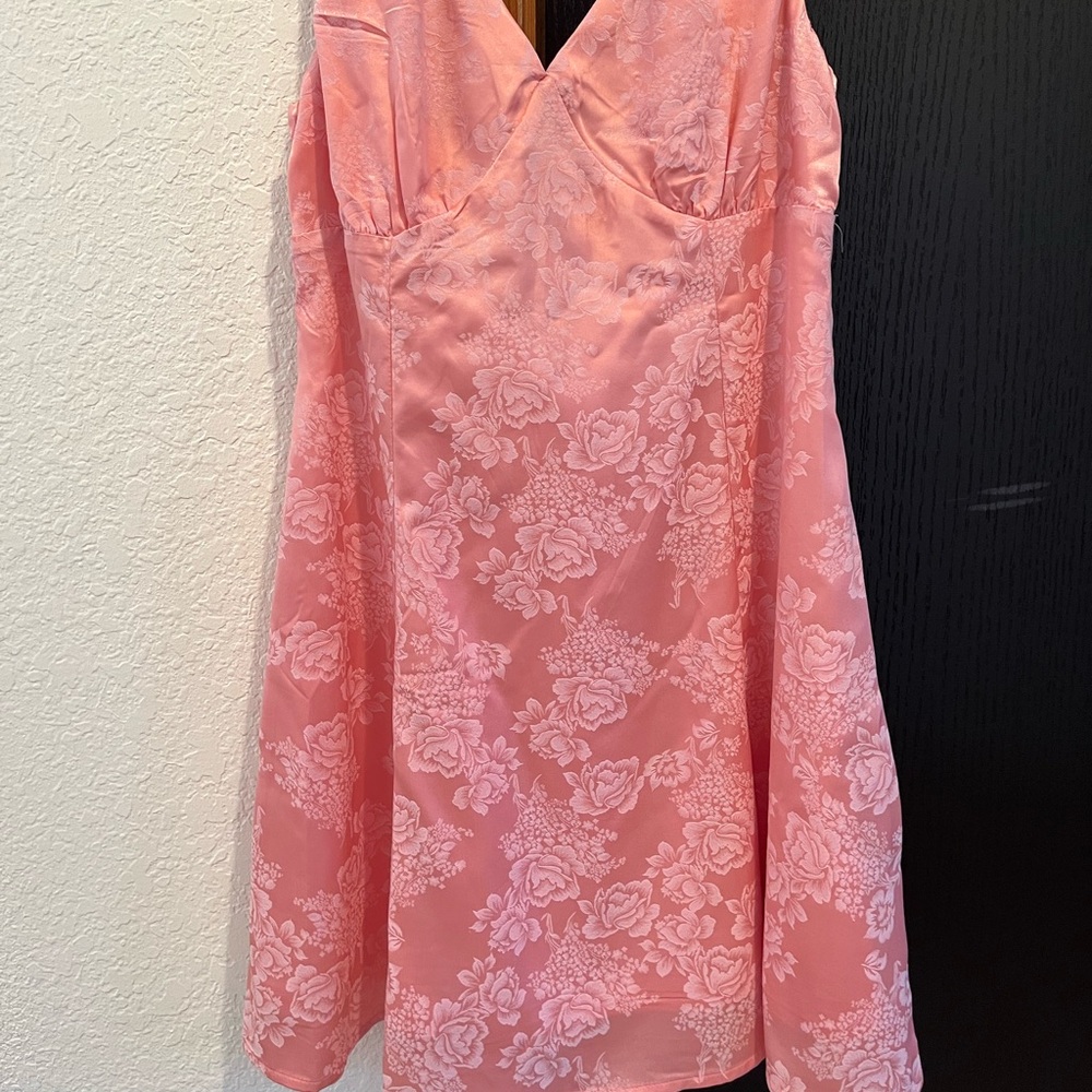 Pink Satin Floral Dress— Altar’D State Small— brand new with tags